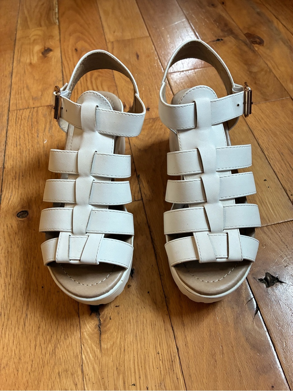 koi White Strappy Buckle Sandals